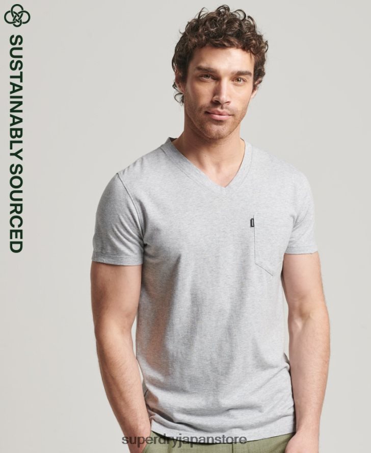オーガニックコットン Vネック スラブポケット Tシャツ 男性 Superdry 衣類 濃い灰色 2J62PZ4917