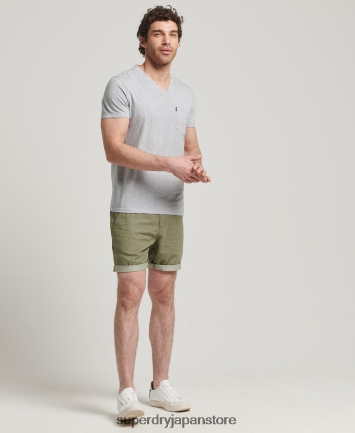 オーガニックコットン Vネック スラブポケット Tシャツ 男性 Superdry 衣類 濃い灰色 2J62PZ4917