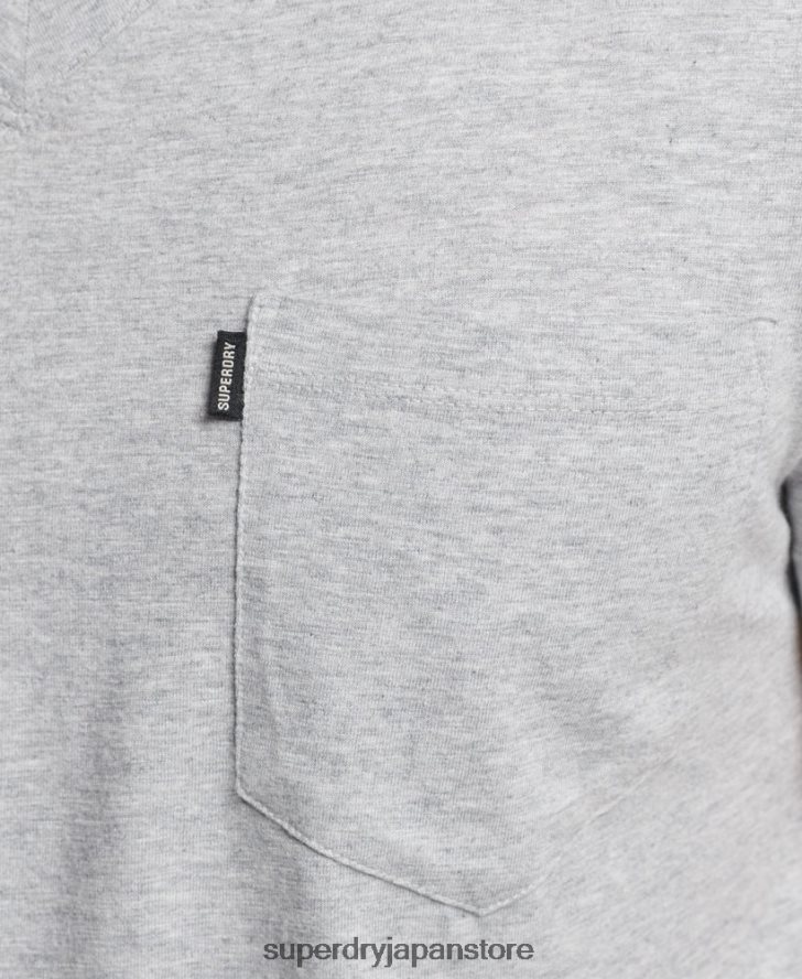 オーガニックコットン Vネック スラブポケット Tシャツ 男性 Superdry 衣類 濃い灰色 2J62PZ4917