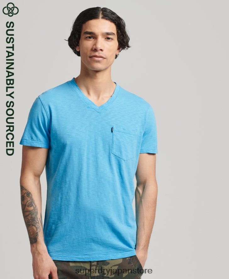 オーガニックコットン Vネック スラブポケット Tシャツ 男性 Superdry 衣類 ライトブルー 2J62PZ4919