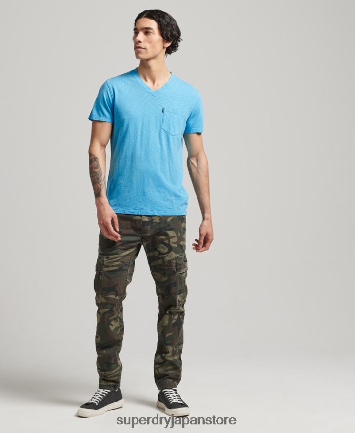 オーガニックコットン Vネック スラブポケット Tシャツ 男性 Superdry 衣類 ライトブルー 2J62PZ4919