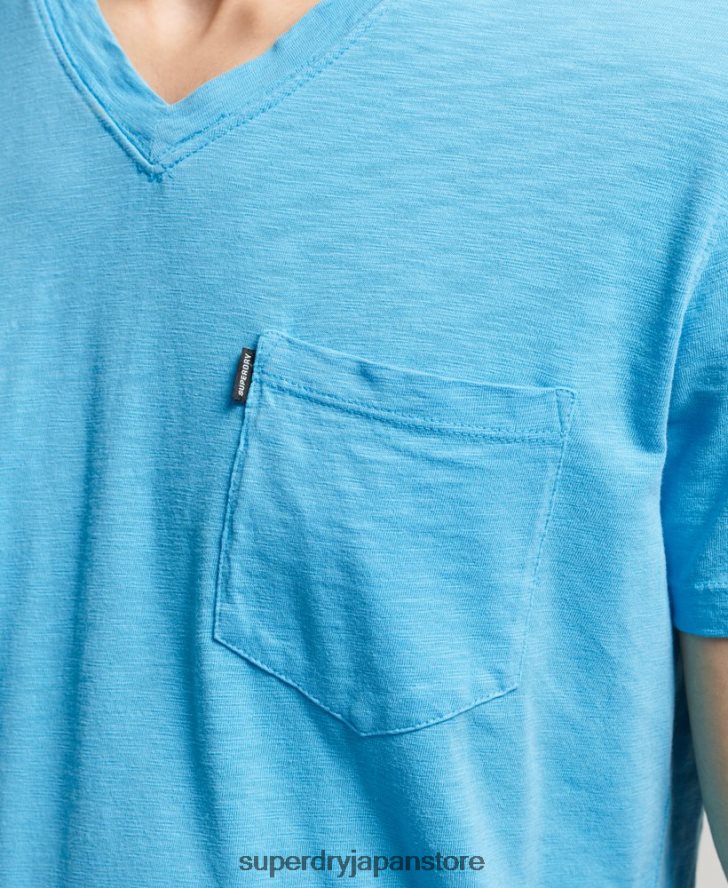 オーガニックコットン Vネック スラブポケット Tシャツ 男性 Superdry 衣類 ライトブルー 2J62PZ4919
