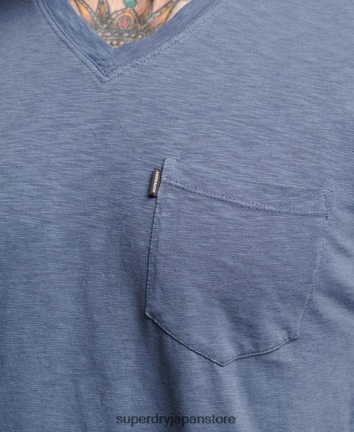 オーガニックコットン Vネック スラブポケット Tシャツ 男性 Superdry 衣類 青 2J62PZ4936