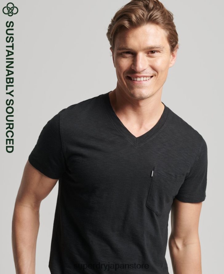 オーガニックコットン ポケットVネックTシャツ 男性 Superdry 衣類 黒 2J62PZ4939