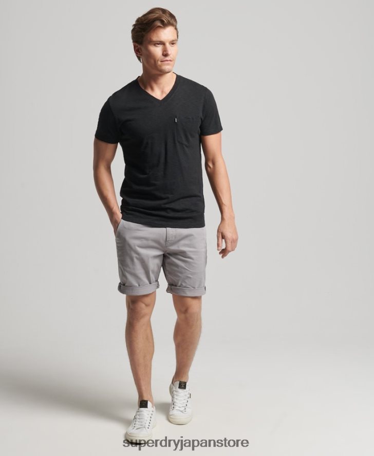 オーガニックコットン ポケットVネックTシャツ 男性 Superdry 衣類 黒 2J62PZ4939