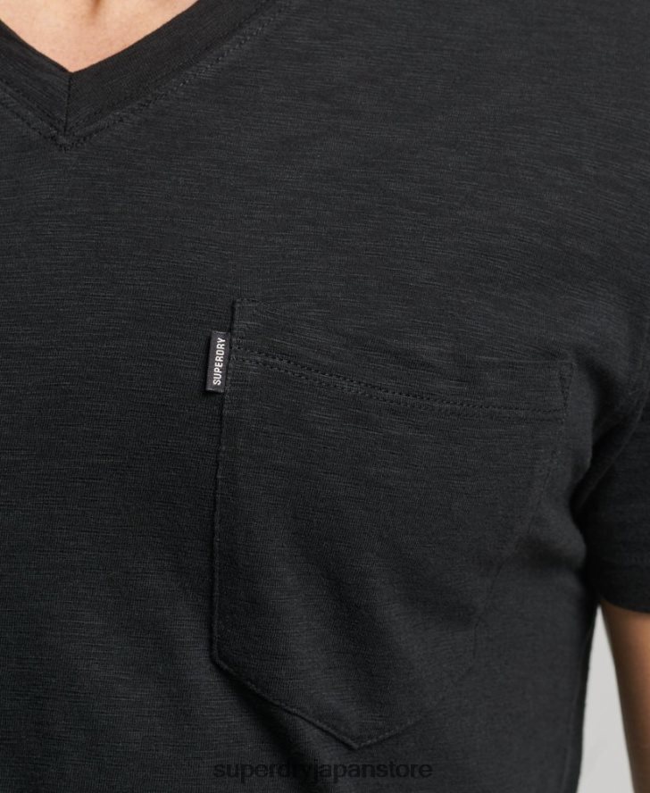 オーガニックコットン ポケットVネックTシャツ 男性 Superdry 衣類 黒 2J62PZ4939