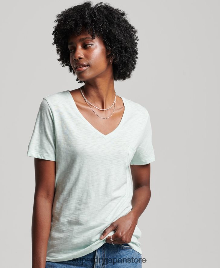 オーガニックコットン ポケットVネックTシャツ 女性 Superdry 衣類 緑 2J62PZ6206