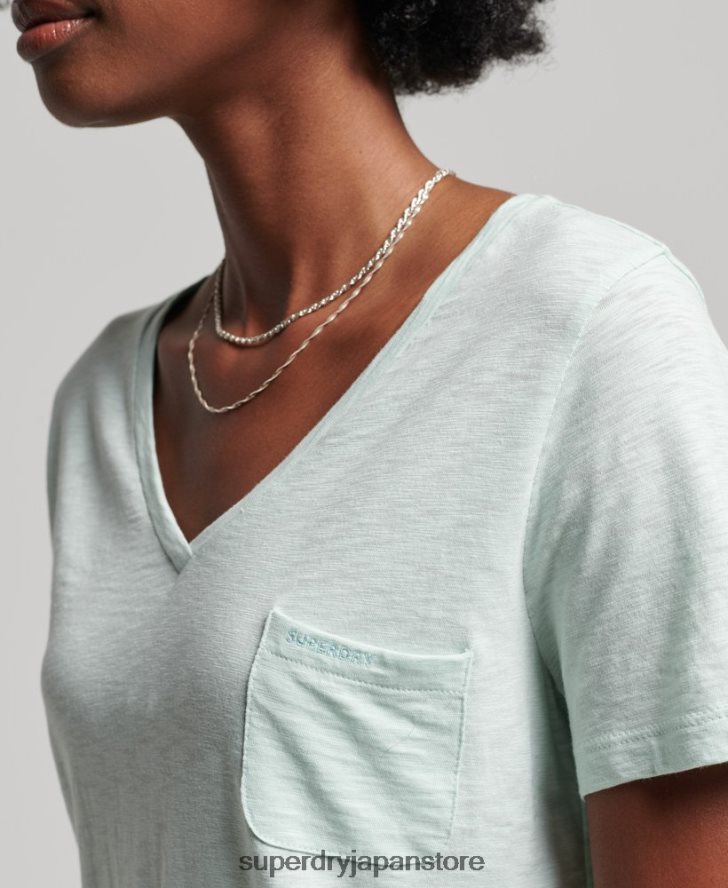 オーガニックコットン ポケットVネックTシャツ 女性 Superdry 衣類 緑 2J62PZ6206
