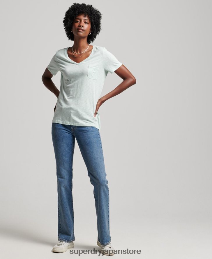 オーガニックコットン ポケットVネックTシャツ 女性 Superdry 衣類 緑 2J62PZ6206